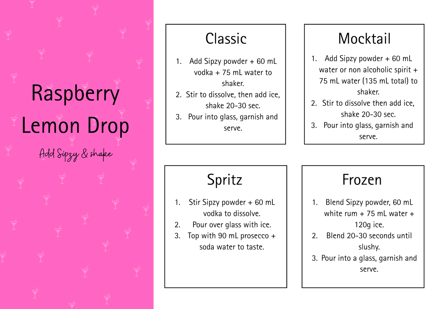 Raspberry Lemon Drop Sipzy Cocktail Powder - Single Serve